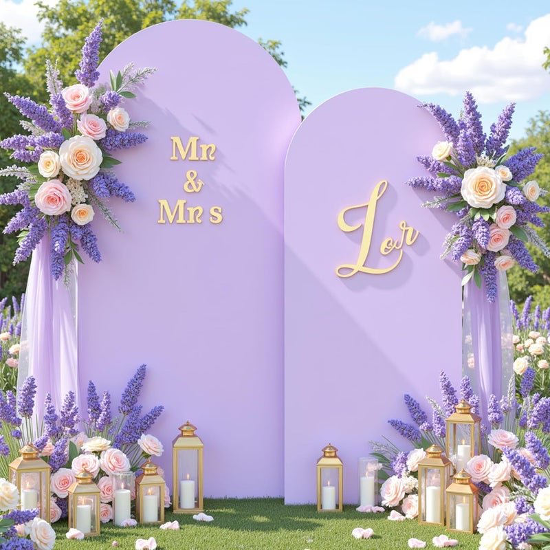 Suppromo Lavender Arch Backdrop Cover Set of 2-7.2 and 6ft Lilac Light Purple Arch Covers Stretchy Backdrop Spandex Baby Shower Arch Stand Covers for Girls Birthday Party Wedding Bridal Shower Photo Background - Image 3